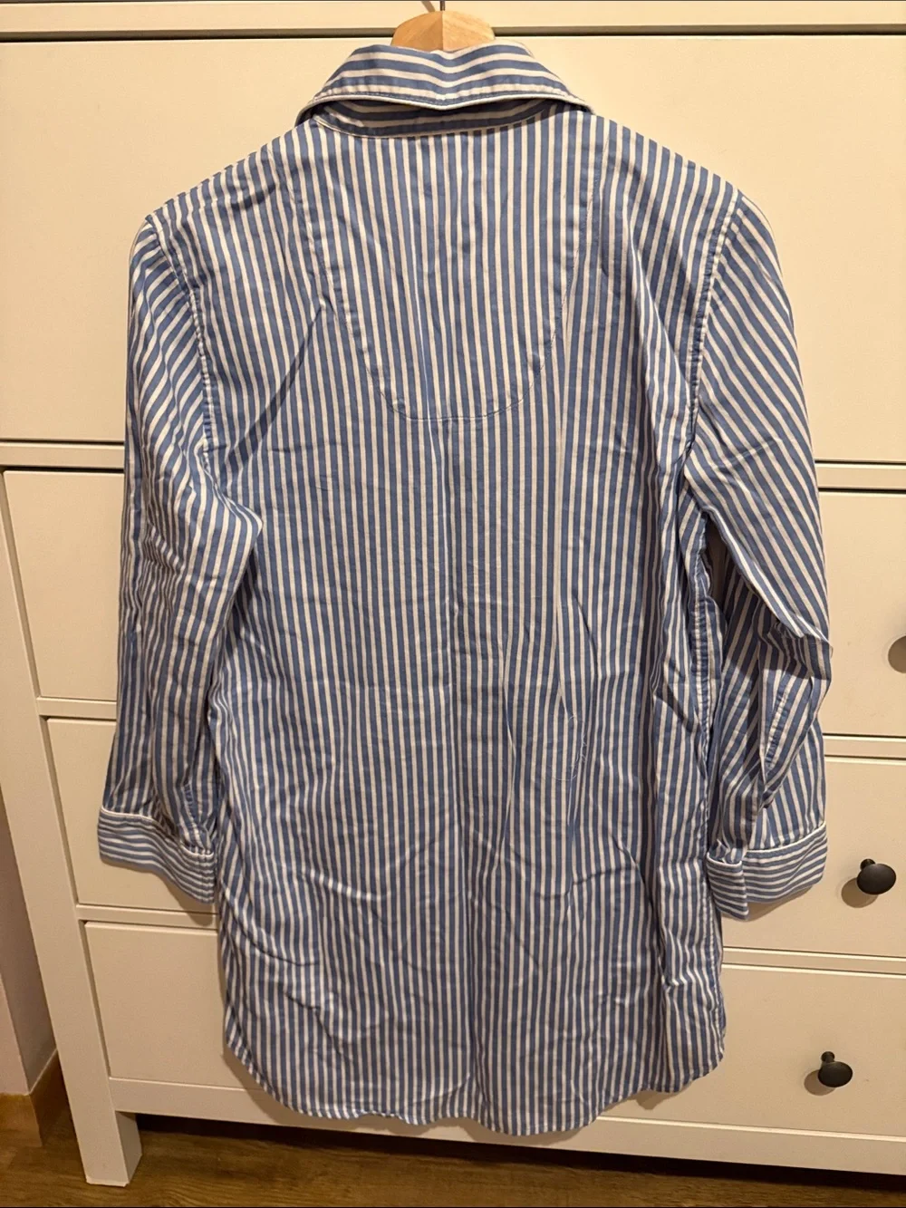 Lauren Ralph Lauren Blue and White Striped Casual Button-Down Nightgown